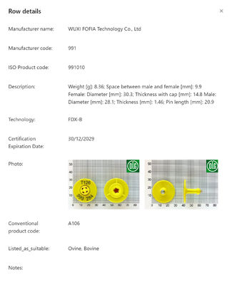 동물 번식 관리를 위한 완전한 ICAR RFID 귀표, BLE 리더 호환성, 고유 ICAR 코드 및 ISO11784/5 표준 지원