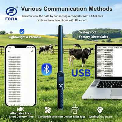 Bluetooth 5 및 방수 하우징으로 ISO11784 85 FDX B HDX 및 ID64 태그를 지원하는 소형 RFID 스틱 리더기