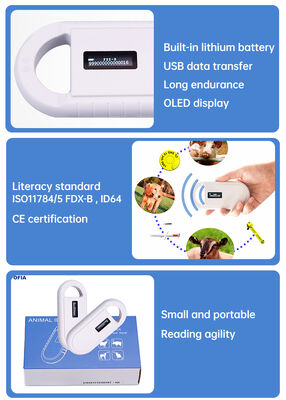 휴대용 플라스틱 동물 마이크로칩 RFID 카드 리더 PT160 134.2kHz OLED 화면 USB 리?? 배터리 CE 인증 ISO 11784/11785
