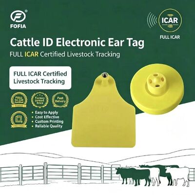 FOFIA 전체 ICAR LF 내구성 방수 RFID TPU 노란색 동물 귀 태그 ET908+T905 EM4305 칩 5년 보증 소 14.5mm
