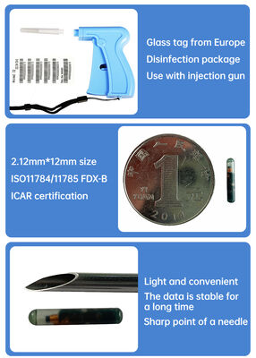 Fofia RFID 134.2kHz ICAR 인증 분리형 동물 식별 마이크로칩 2.12*12mm 모델 ZS005 방수 소재 신규 1.5년