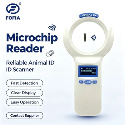 방수 화이트 FOFIA PT200 RFID 휴대용 리더 128x64 OLED 화면 134.2kHz 주파수 장거리 판독