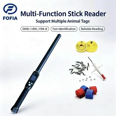 FOFIA 방수 장거리 134.2kHz RFID 귀 태그 리더 ISO11784/5 프로토콜 30-100cm 판독 거리 농장용 PVC 소재