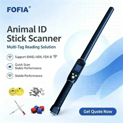 내구성 있는 방수 장거리 134.2kHz RFID 귀 태그 리더 ISO11784/5 프로토콜 30-100cm 읽기 거리 농장용 PVC 재료