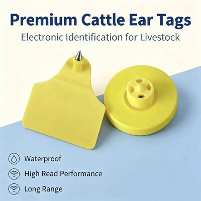 FOFIA New Full ICAR Durable Waterproof RFID TPU Yellow Ear Tags ET908+T905 EM4305 Chips 5-Year Warranty Cattle 14.5mm