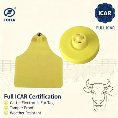 FOFIA 신형 전용 ICAR 내구성 방수 RFID TPU 노란색 귀 태그 LF ET908+T905 농장 칩 5년 보증 소 14.5mm