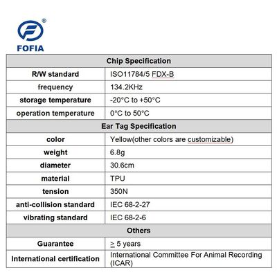 신형 풀 ICAR LF 방수 RFID TPU 옐로우 동물 귀표 14.5mm ET908+T901 칩 5년 보증 Fofia 소 사용