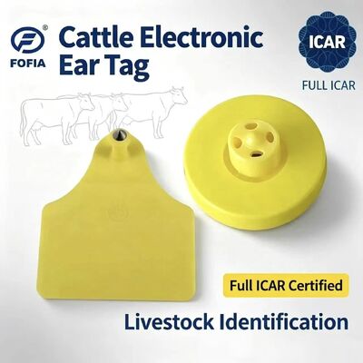 새로운 FOFIA 풀 ICAR LF 내구성 방수 RFID TPU 노란 소 돼지 양 귀 태그 ET908+T905 EM4305 칩 5 년 보증 14.5mm