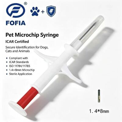 FOFIA ZS007 ICAR 인증 134.2kHz RFID 귀 태그 동물 마이크로 칩 FDX/EM4305 IP67 방수 백색 PP 1.4x8mm 개 고양이 애완 동물