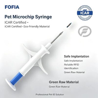 FOFIA ZS007 ICAR 인증 134.2kHz RFID 동물 마이크로 칩 FDX/EM4305 IP67 방수 흰색 PP 1.4x8mm 개 고양이 토끼 소 새