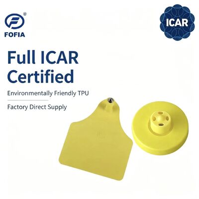 FOFIA 신형 전용 ICAR 내구성 방수 RFID LF TPU 노란색 귀 태그 ET908+T905 EM4305 칩 5년 보증 소 14.5mm