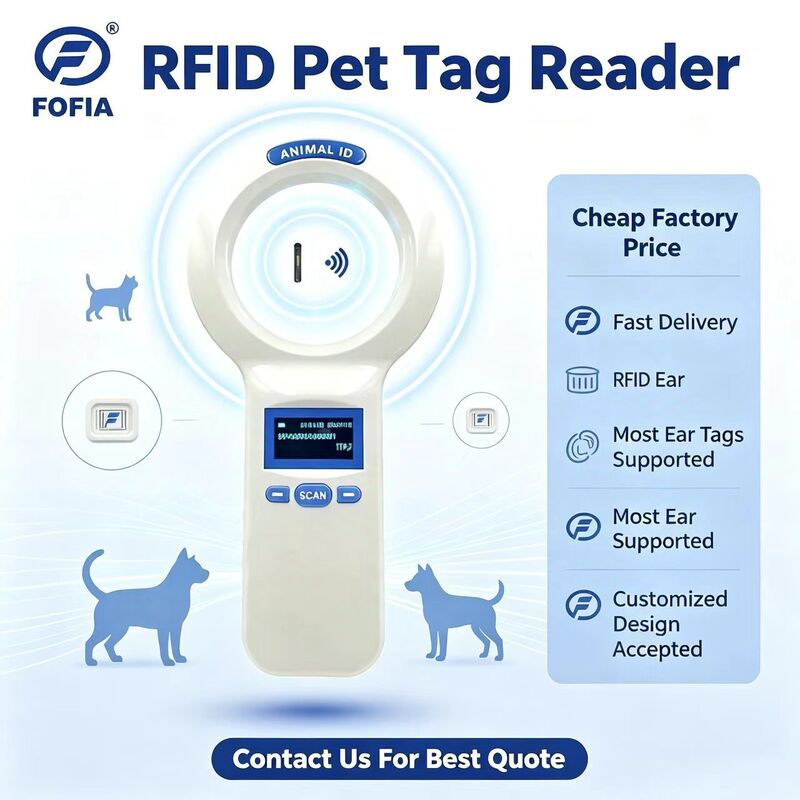 내구성 있는 플라스틱 PT200 RFID 핸드헬드 리더 128x64 OLED 화면 ISO11784/5 프로토콜 반려동물 및 농장 사용용 장거리 읽기