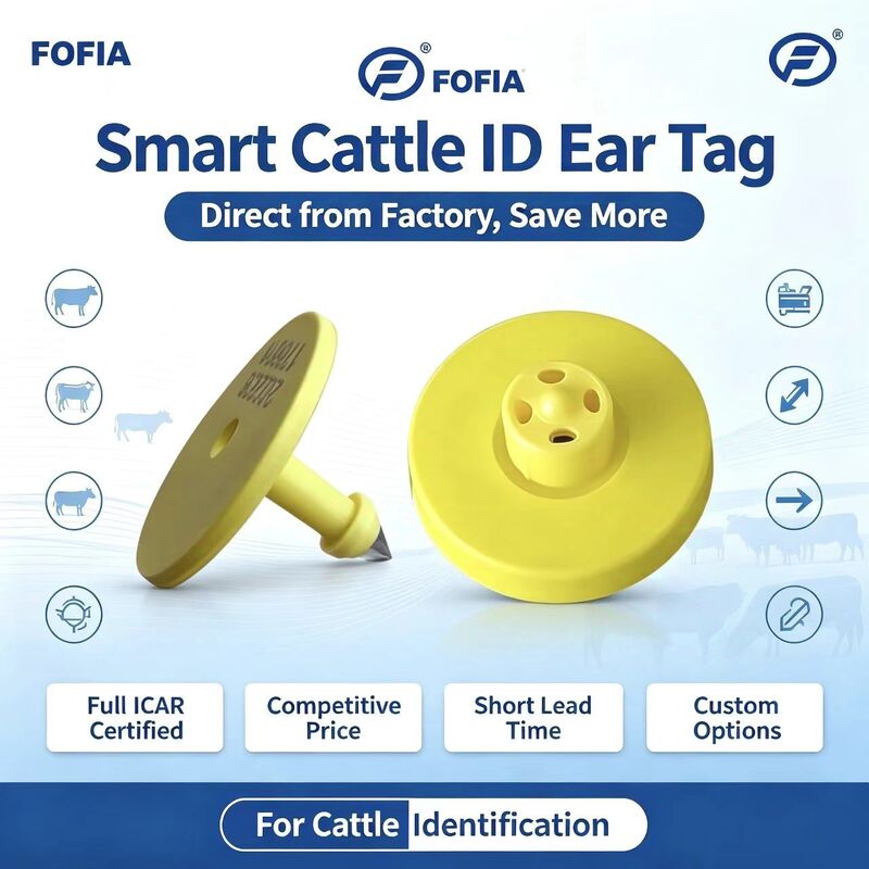 전체 ICAR ET908+T901 방수 RFID LF TPU 노란색 동물 귀 태그 14.5mm EM4305 칩 5 년 보증 소 포피아