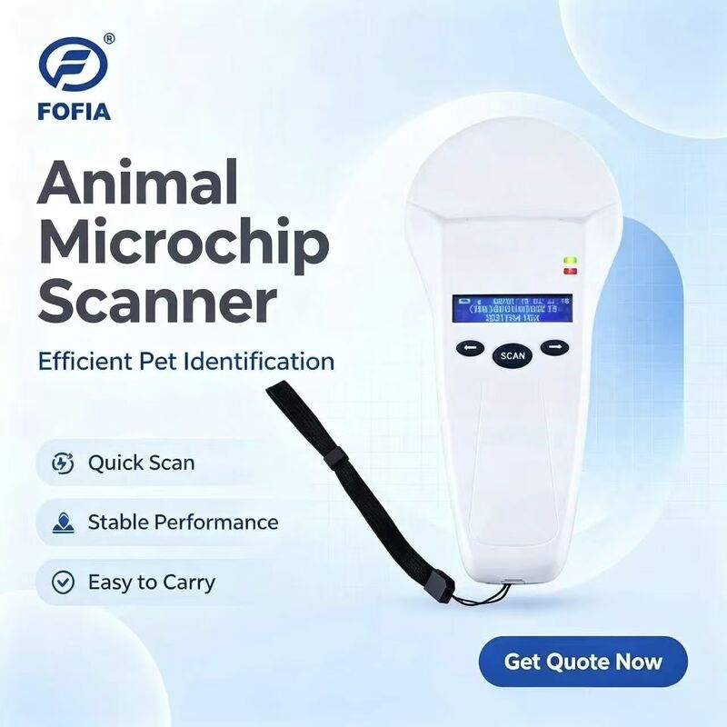 FOFIA 내구성 화이트 RFID 핸드헬드 리더 128x32 OLED 화면 USB ISO11784/5 프로토콜 플라스틱 장거리 애완동물 농장/목장 사용