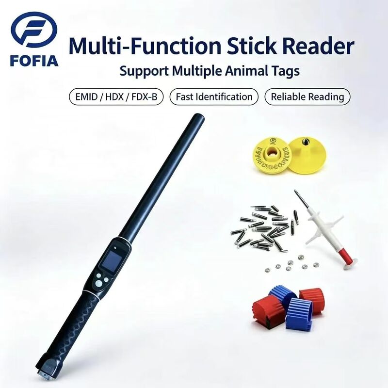 FOFIA 방수 장거리 134.2kHz RFID 귀 태그 리더 ISO11784/5 프로토콜 30-100cm 판독 거리 농장용 PVC 소재