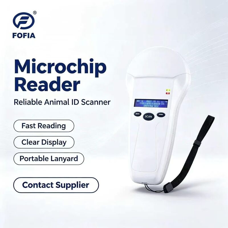 내구성 있는 FOFIA PT580 RFID 핸드헬드 리더 125kHz/134.2kHz ISO11784/5 128x32 OLED 화면 10-20m 읽기 거리 USB / 애완 동물용