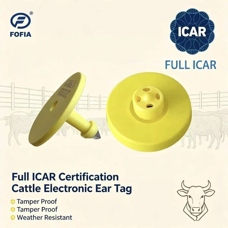 방수 포피아 완전 ICAR 인증 ET908 노란색 RFID TPU 소 귀 태그 고품질 1.5 년 보증 동물 양식