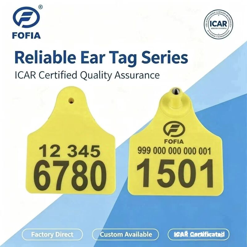 ICAR T904+T905 조합 동물 귀 태그 새 고품질 RFID 플라스틱 TPU 70 * 57mm 레이저 코딩 3 년 보증 동물 추적