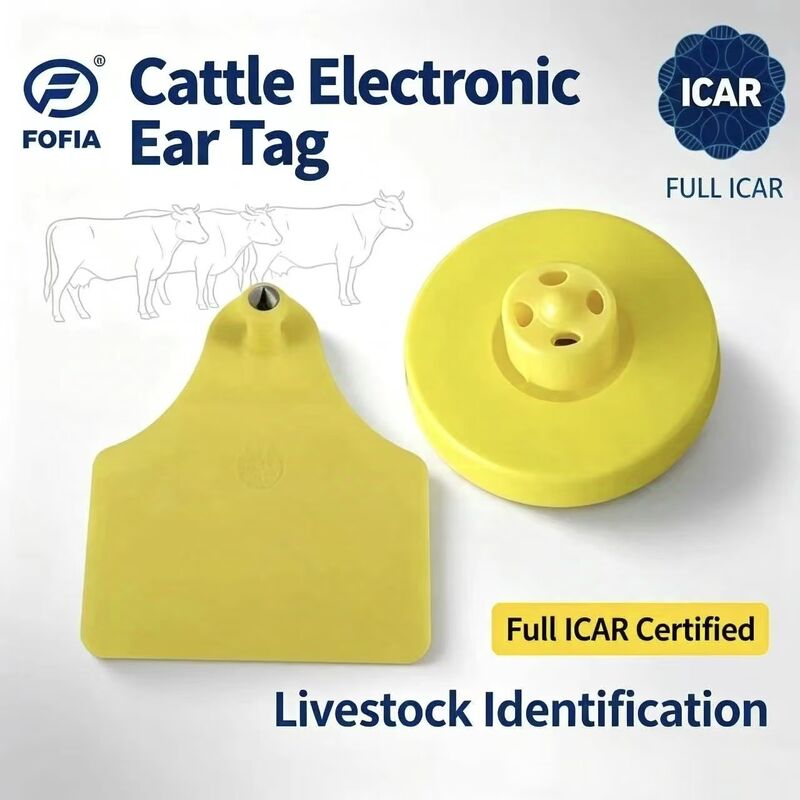 새로운 FOFIA 풀 ICAR LF 내구성 방수 RFID TPU 노란 소 돼지 양 귀 태그 ET908+T905 EM4305 칩 5 년 보증 14.5mm