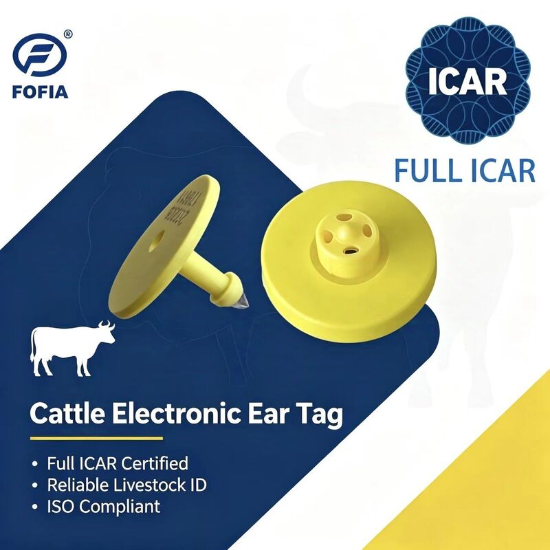 신규 풀 ICAR ET908+T901 방수 RFID LF TPU 옐로우 동물 귀표 14.5mm 소/젖소 칩 5년 보증 소