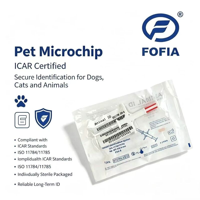 방수 Fofia 신상 인기 판매 RFID 134.2kHz PP 소재 개 ID 마이크로칩 방수 농장용 반려동물 주입 1.5년 귀표