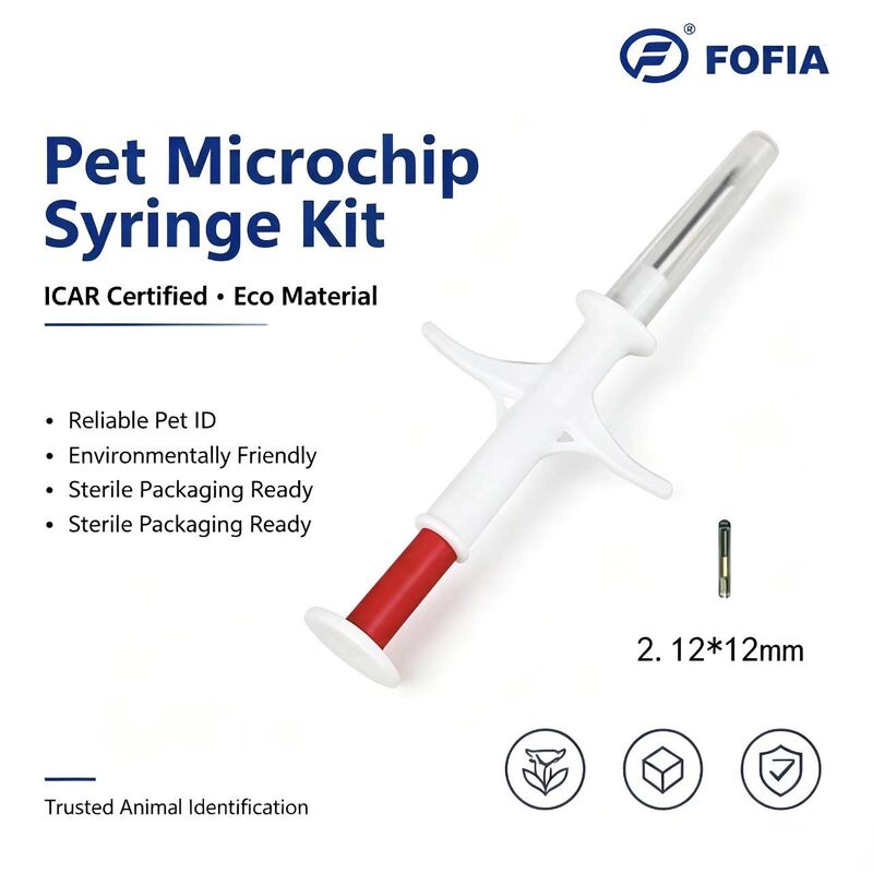 방수 Fofia 신규 ICAR 인증 RFID 134.2kHz PP 동물 식별 마이크로칩 방수 애완동물용 1.5년 보증 고양이 개 사용