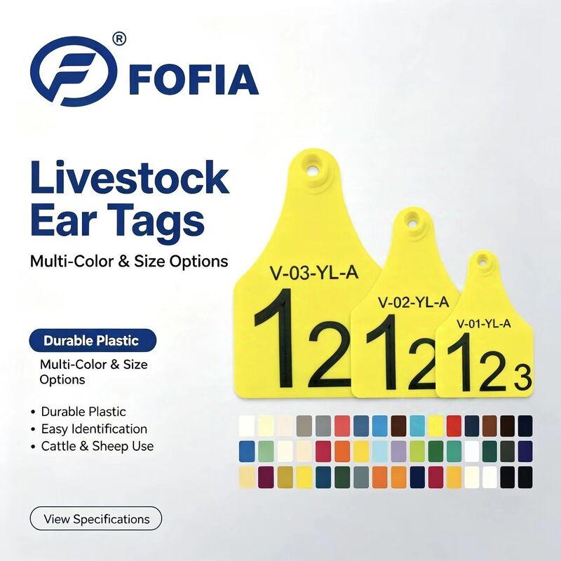 番号付き動物追跡チップ付き防水FOFIA製新品プラスチック牛耳タグ、農場用牛耳タグ