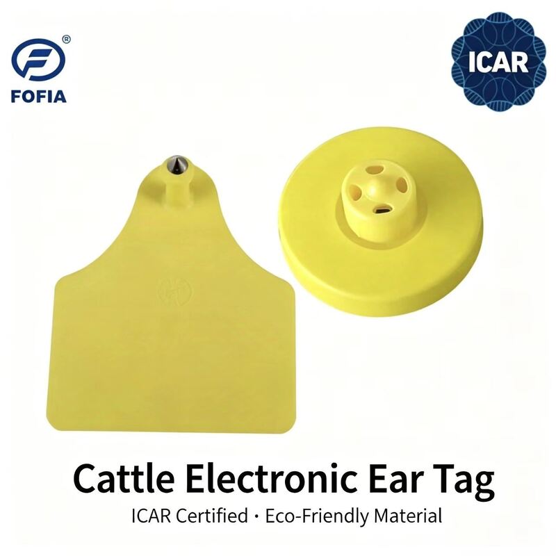 신형 FOFIA 풀 ICAR LF 내구성 방수 RFID TPU 노란색 소 귀 태그 ET908+T905 EM4305 칩 5년 보증 14.5mm