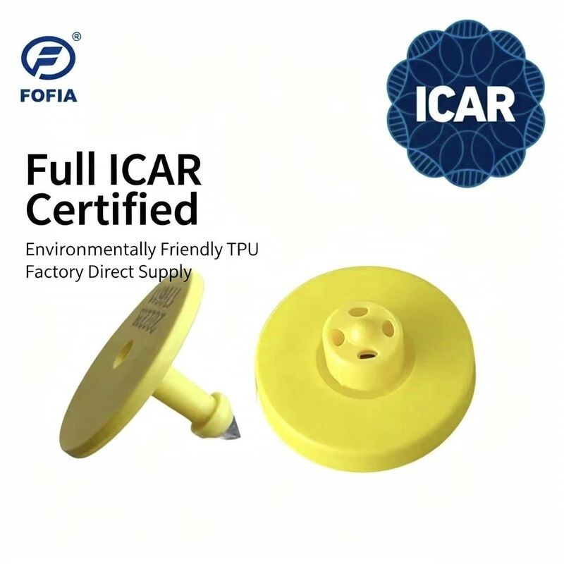 새로운 방수 Fofia 전체 ICAR 인증 ET908 옐로우 RFID TPU 소 귀 태그 1.5년 보증 레이저 코딩 동물 추적 소