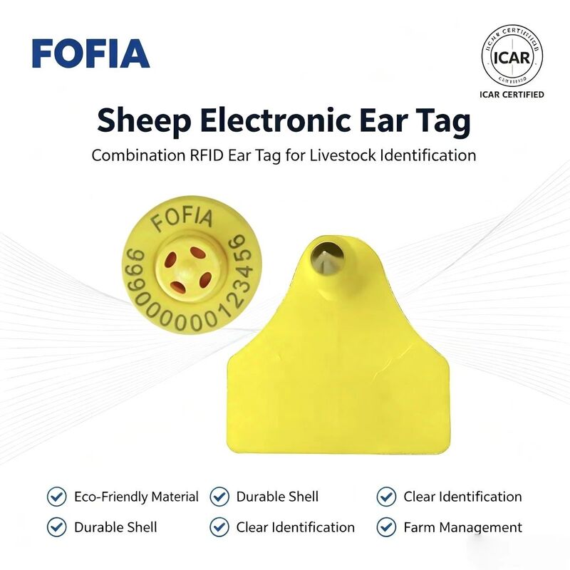 포피아 ET957+T967 양 염소 조합 전자 동물 추적 귀 태그 새로운 RFID TPU 레이저 코딩 3 년 보증 농장