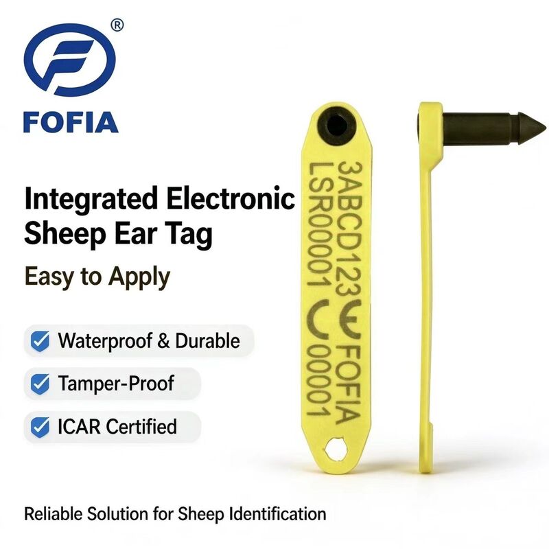 New Fofia High-Temperature Resistant Integrated Anti-Shedding Laser-Coded Electronic ET969 Yellow Sheep RFID Ear Tag 1.5-Year