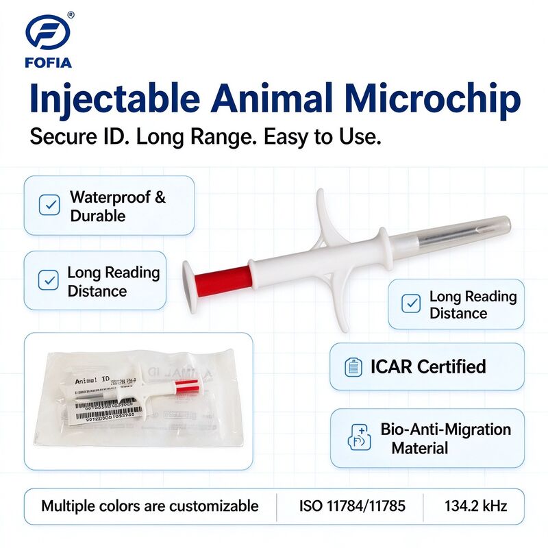 Fofia RFID 주입형 동물 마이크로칩 134.2 kHz ISO 11784 11785 방수 2.12 X 12 mm 반려동물 식별