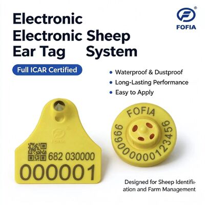 FULL ICAR 인증 134.2KHz FDX-B RFID TPU 물질 노란색 양 소 귀 태그 새 가축 추적 ET957+T967 포피아 5 년